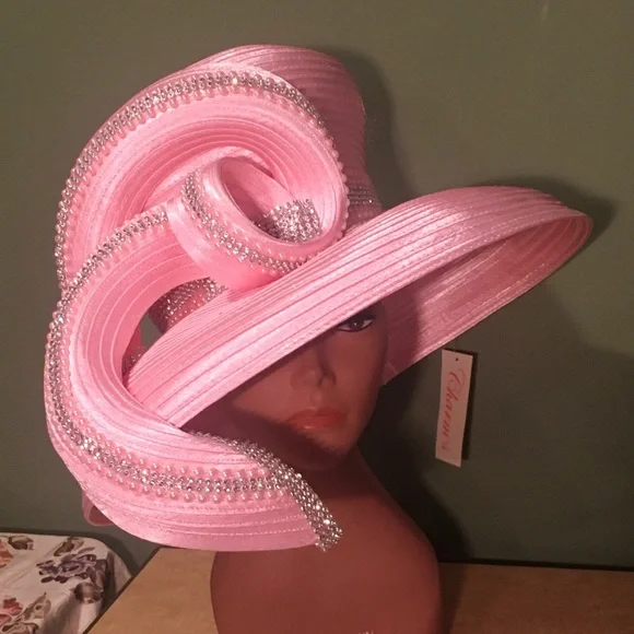New CHARM NY EXOTIC CLASSY PINK HAT w SPARKLING RHINESTONES